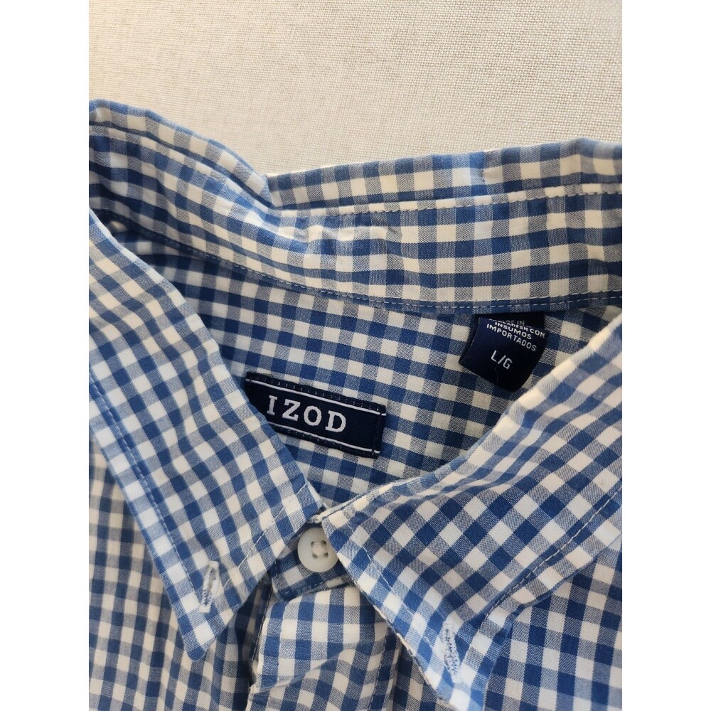 IZOD Men's L Blue White Checker Woven Short Sleeve Button-Up Shirt #45P3110 #038 - Picture 10 of 12